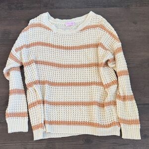 Pink Lily Striped Knit Sweater in Cream and Brown
